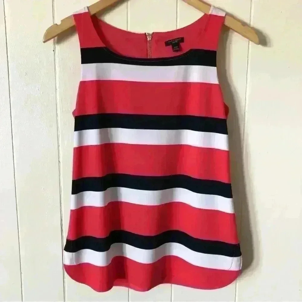 Ann Taylor Sleeveless Striped Polyester Top Blouse Size XSP